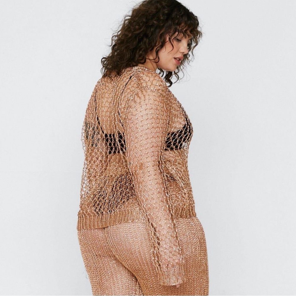 Gold Fishnet Swim Cover Up Set Top & bottoms plus size - Picture 2 of 8
